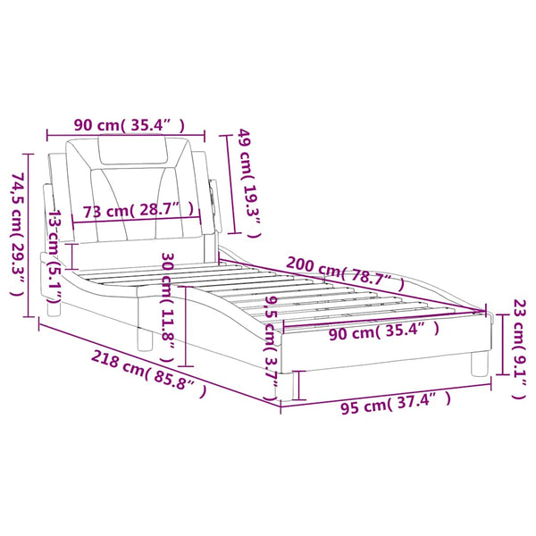 vidaXL Cadre de lit « Viana » sans matelas Blanc et noir 90x200 cm Similicuir