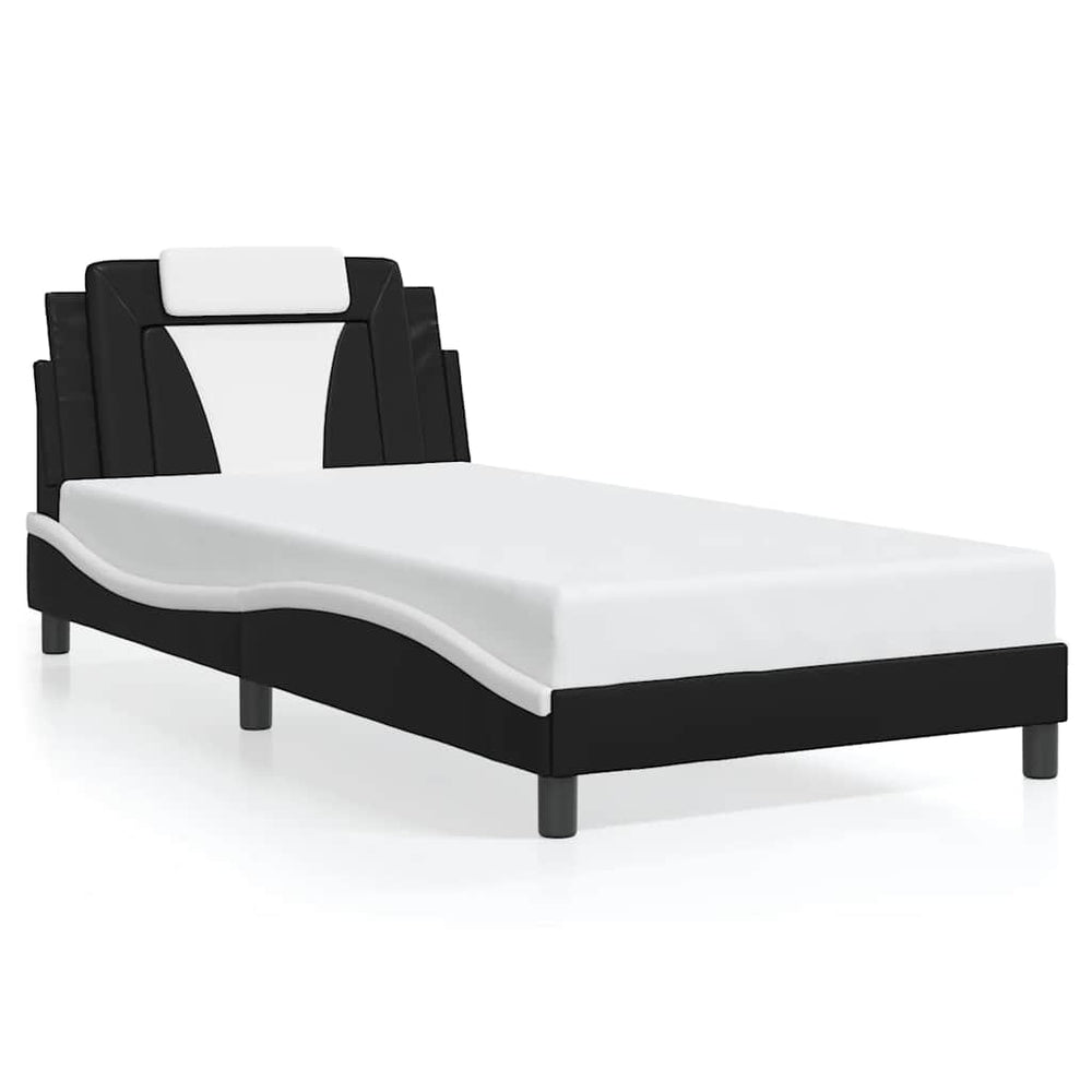 Bettgestell 100x200 cm Kunstleder Schwarz/Weiß
