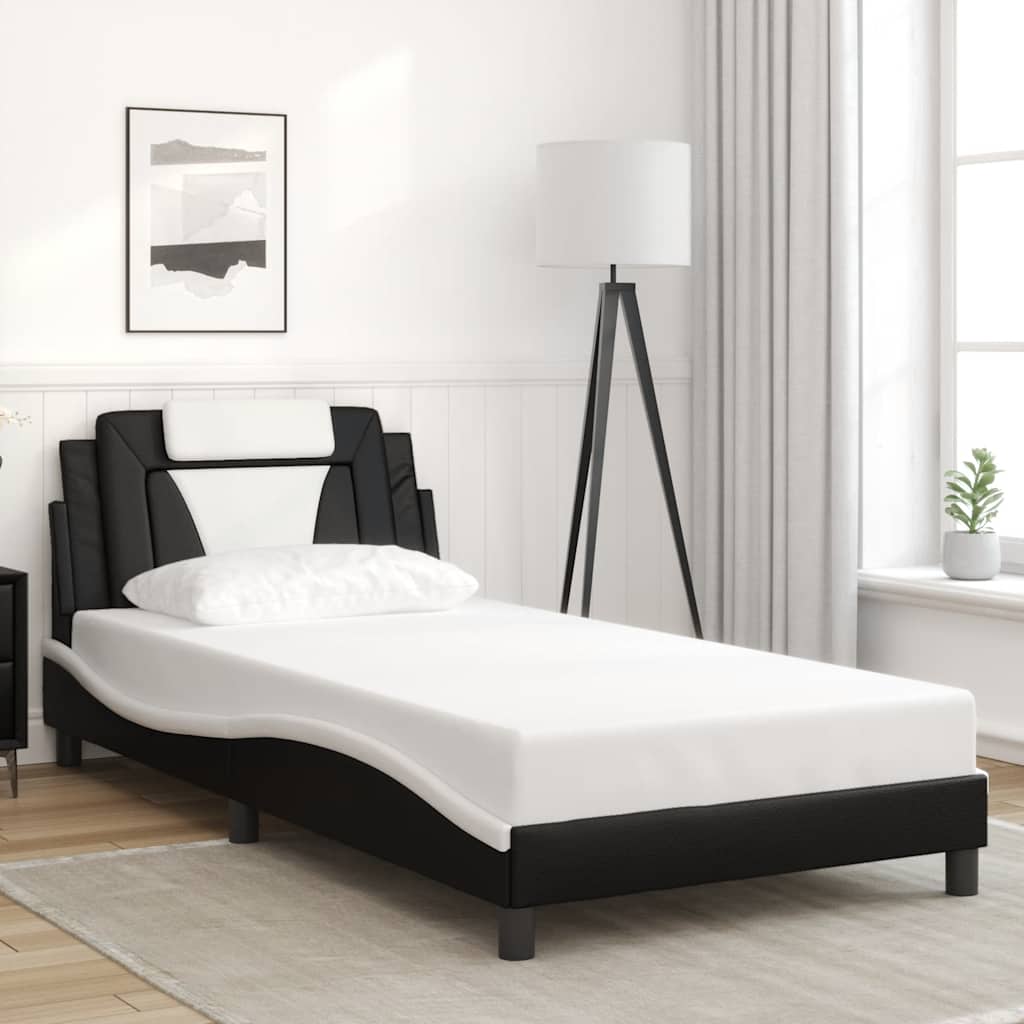 vidaXL Cadre de lit « Viana » sans matelas Noir et blanc 100x200 cm Similicuir