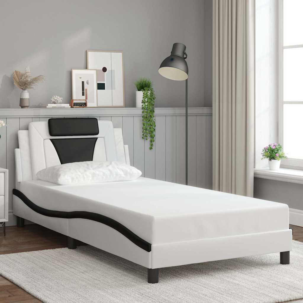 vidaXL Cadre de lit "Viana" sans matelas Blanc et noir 100x200 cm Cuir synthétique