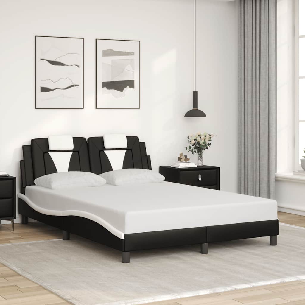 vidaXL Cadre de lit « Viana » sans matelas Noir et blanc 120 x 200 cm Similicuir