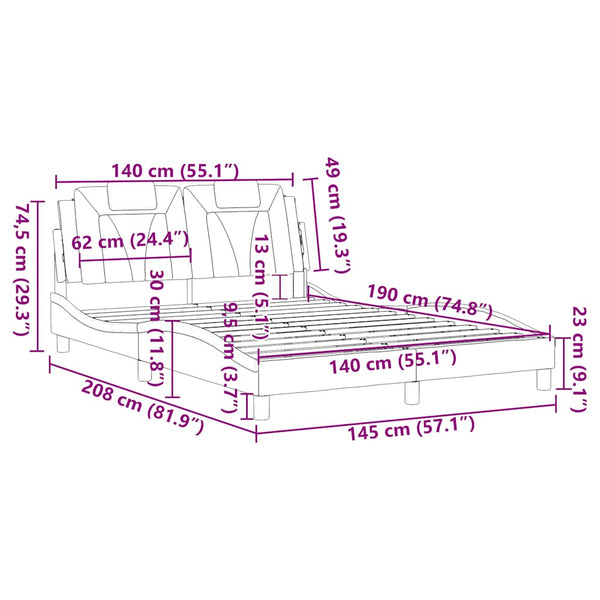 vidaXL Cadre de lit « Viana » sans matelas Noir et blanc 140x190 cm Similicuir