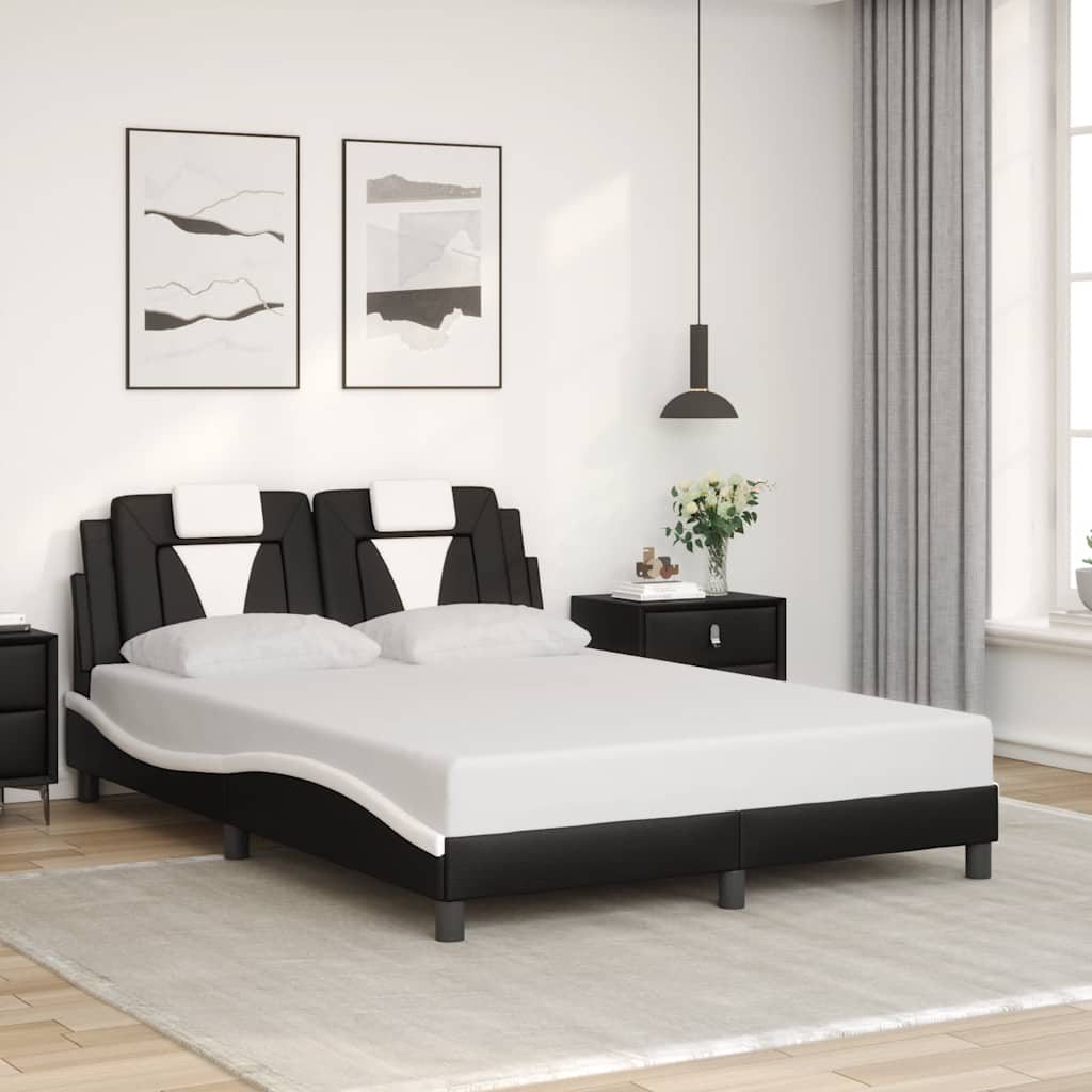 vidaXL Cadre de lit « Viana » sans matelas Noir et blanc 140x190 cm Similicuir