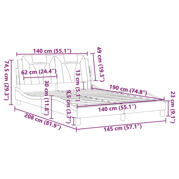 vidaXL Cadre de lit « Viana » sans matelas Blanc et Noir 140x190 cm Similicuir