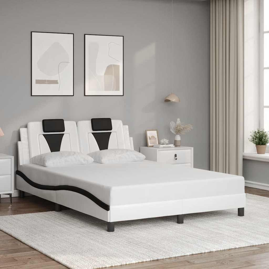 vidaXL Cadre de lit « Viana » sans matelas Blanc et Noir 140x190 cm Similicuir