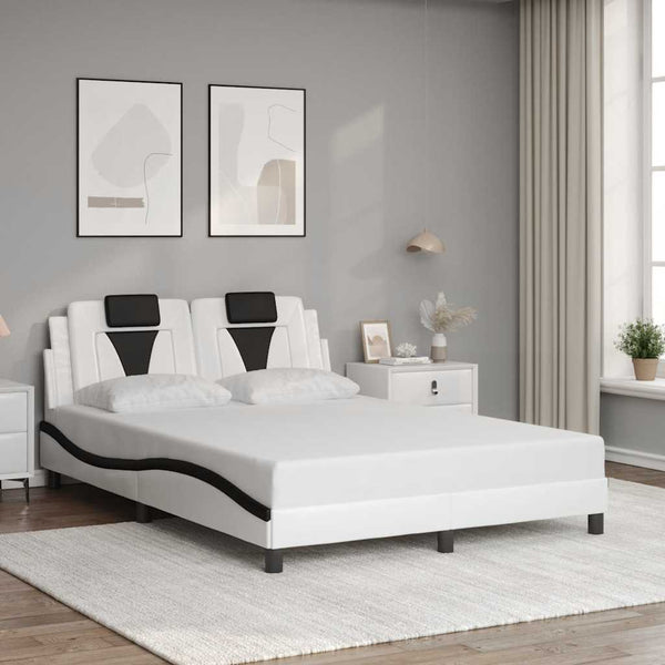 vidaXL Cadre de lit « Viana » sans matelas Blanc et Noir 140x190 cm Similicuir