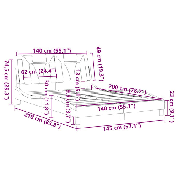 vidaXL Cadre de lit « Viana » sans matelas Noir et blanc 140x200 cm Similicuir
