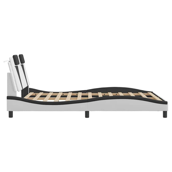 vidaXL Cadre de lit « Viana » sans matelas Blanc et noir 140x200 cm Similicuir