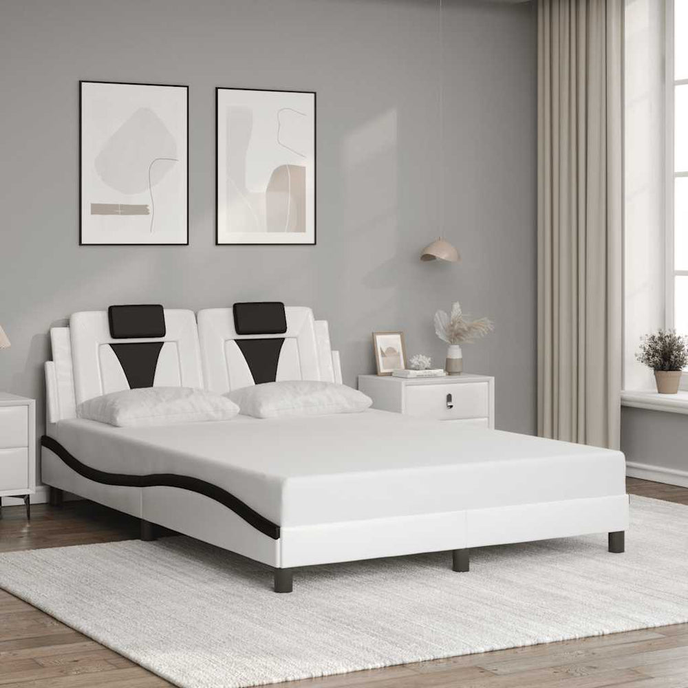 vidaXL Bed Frame "Viana" Without Mattress White and Black 140x200 cm Faux Leather