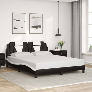 Bettgestell Viana 160x200 cm Kunstleder Schwarz/Weiß