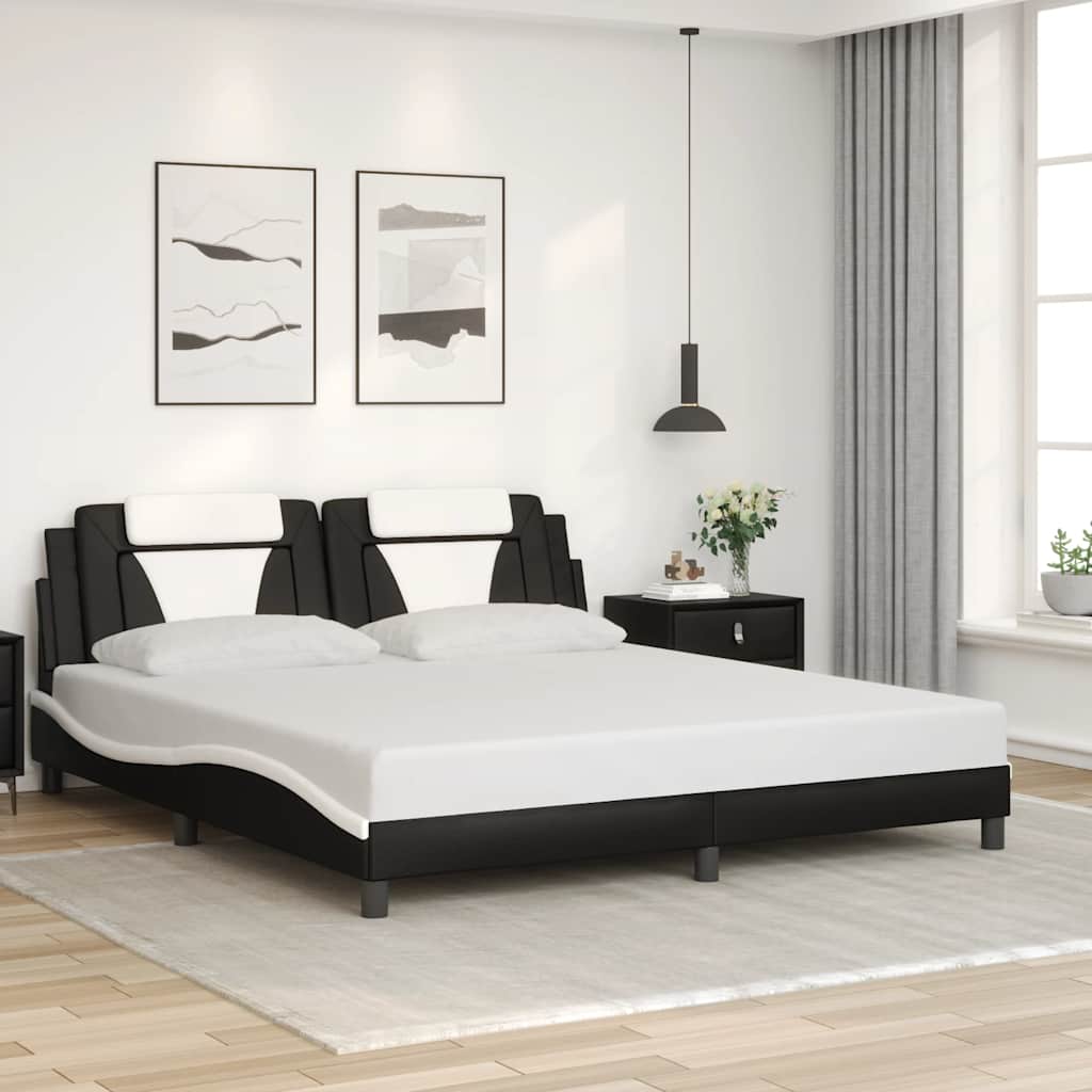 Bettgestell Viana 180x200 cm Kunstleder Schwarz/Weiß