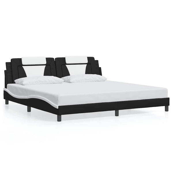 Bettgestell Viana 200x200 cm Kunstleder Schwarz/Weiß