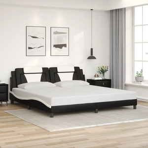 Bettgestell Viana 200x200 cm Kunstleder Schwarz/Weiß