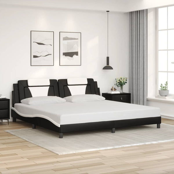 Bettgestell Viana 200x200 cm Kunstleder Schwarz/Weiß