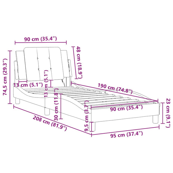 Bettgestell Grau 90x190 cm Kunstleder