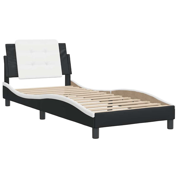 Bettgestell 90x190 cm Kunstleder Schwarz/Weiß