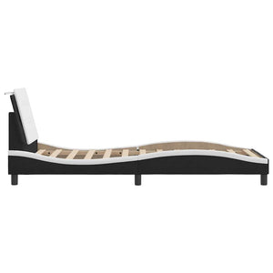 Bettgestell 90x190 cm Kunstleder Schwarz/Weiß