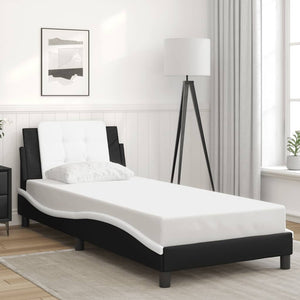 Bettgestell 90x190 cm Kunstleder Schwarz/Weiß