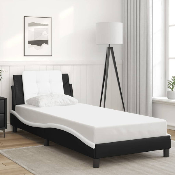 Bettgestell 90x190 cm Kunstleder Schwarz/Weiß