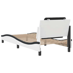 Bettgestell 90x190 cm Kunstleder Weiß/Schwarz