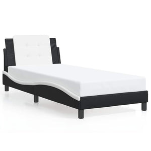Bettgestell 90x200 cm Kunstleder Schwarz/Weiß
