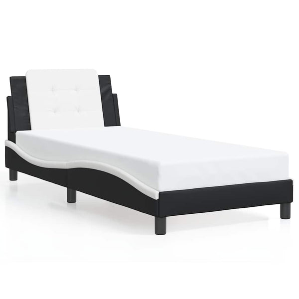 Bettgestell 90x200 cm Kunstleder Schwarz/Weiß