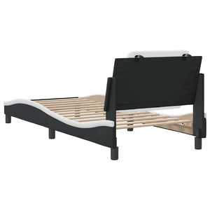 Bettgestell 90x200 cm Kunstleder Schwarz/Weiß