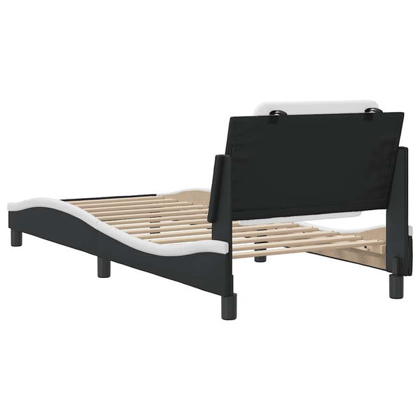Bettgestell 90x200 cm Kunstleder Schwarz/Weiß