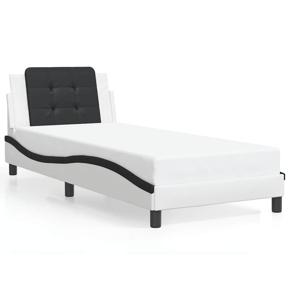 Bettgestell 100x200 cm Kunstleder Weiß/Schwarz
