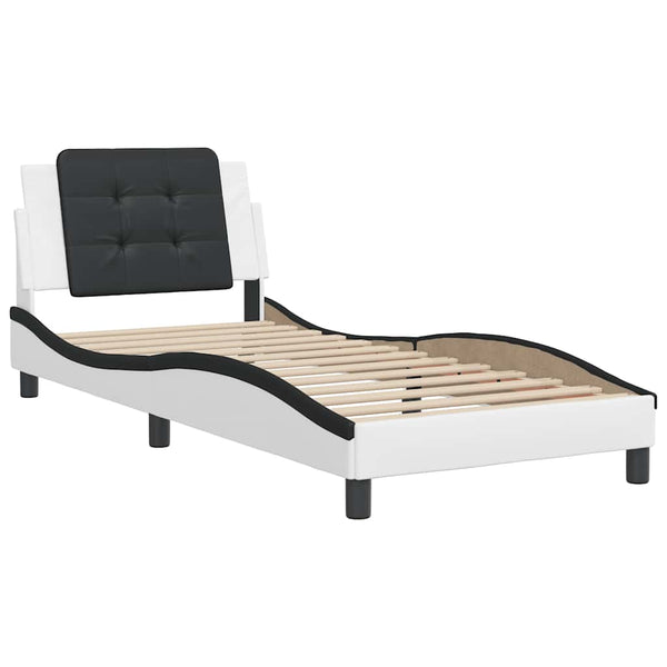 Bettgestell 100x200 cm Kunstleder Weiß/Schwarz
