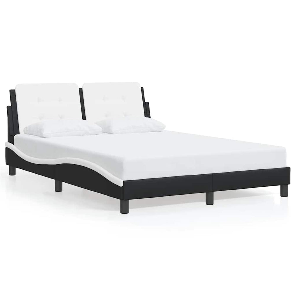 Bettgestell 140x190 cm Kunstleder Schwarz/Weiß