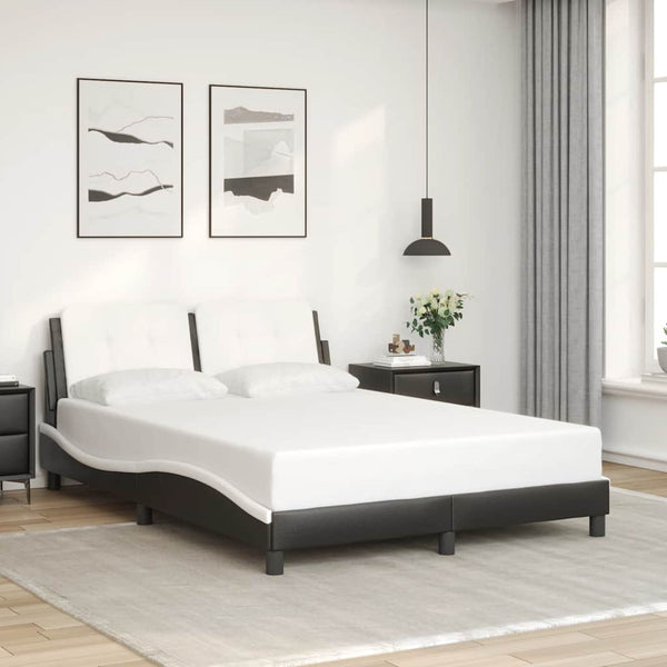 Bettgestell 140x190 cm Kunstleder Schwarz/Weiß
