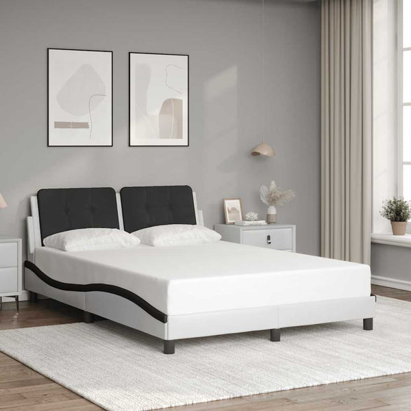 Bettgestell 140x190 cm Kunstleder Weiß/Schwarz