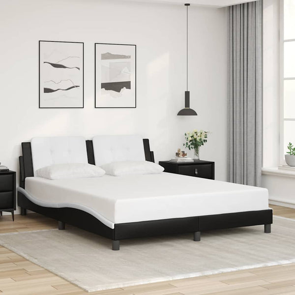 Bettgestell 160x200 cm Kunstleder Schwarz/Weiß
