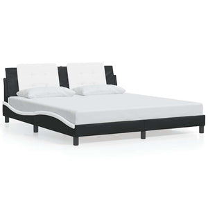 Bettgestell 180x200 cm Kunstleder Schwarz/Weiß