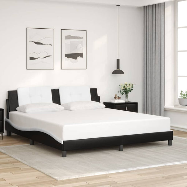 Bettgestell 180x200 cm Kunstleder Schwarz/Weiß