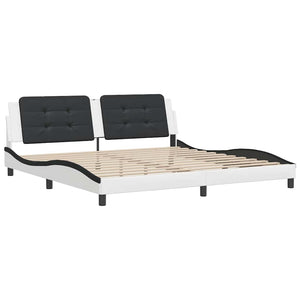 Bettgestell 200x200 cm Kunstleder Weiß/Schwarz