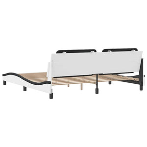 Bettgestell 200x200 cm Kunstleder Weiß/Schwarz