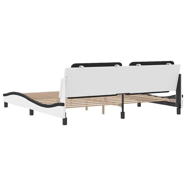 Bettgestell 200x200 cm Kunstleder Weiß/Schwarz