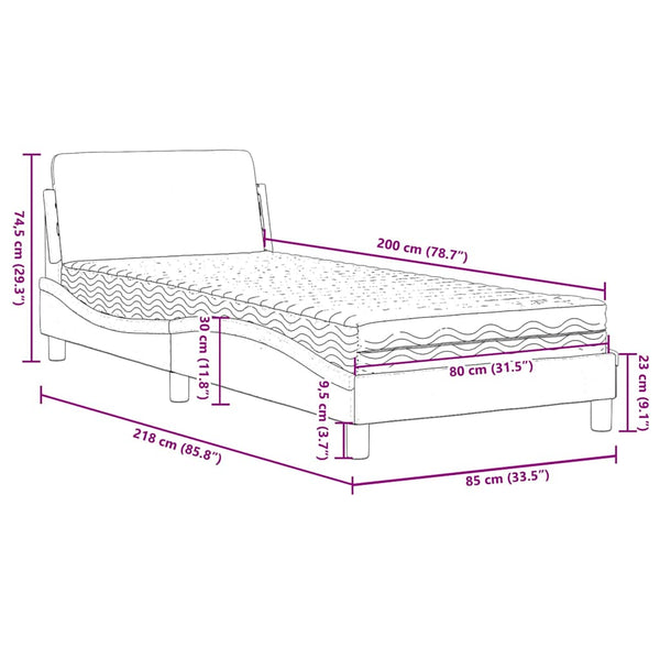 vidaXL Lit avec matelas "Dover" bleu 80x200 cm velours