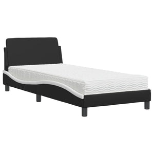 Bett mit Matratze 80x200 cm Schwarz Weiß Kunstleder