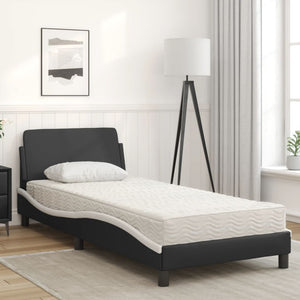 Bett mit Matratze 80x200 cm Schwarz Weiß Kunstleder