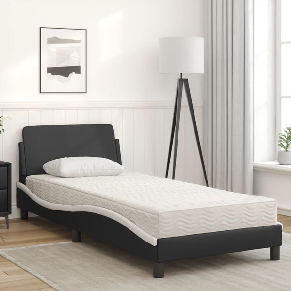 Bett mit Matratze 80x200 cm Schwarz Weiß Kunstleder