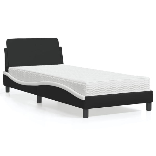 Bett mit Matratze 80x200 cm Schwarz Weiß Kunstleder