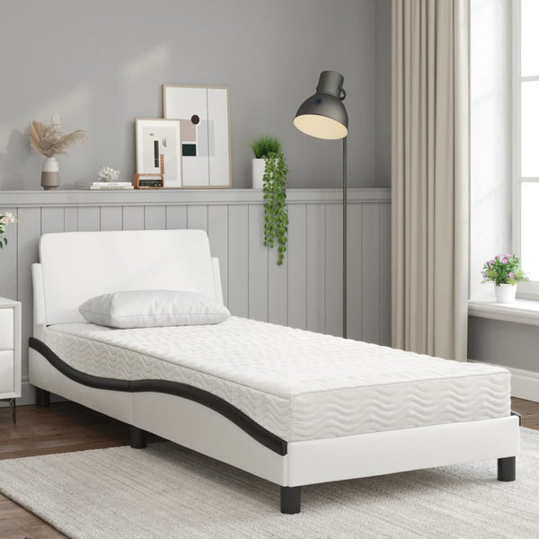 Bett mit Matratze 80x200 cm Kunstleder Weiß/Schwarz