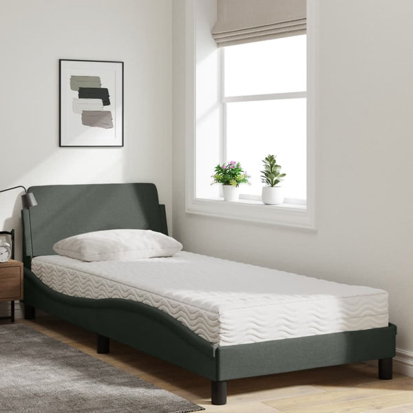 vidaXL Lit avec matelas « Dover » gris foncé 90x190 cm tissu
