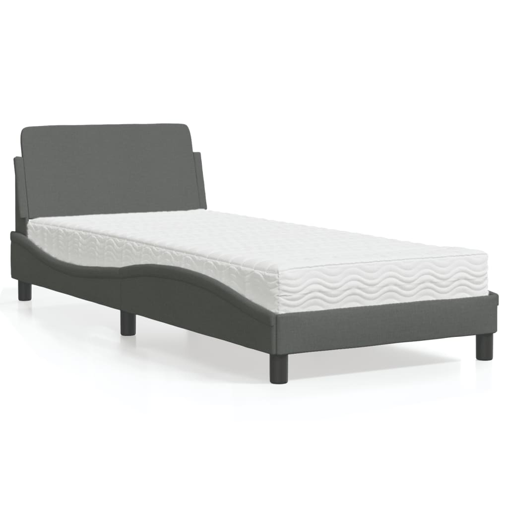 vidaXL Lit avec matelas « Dover » gris foncé 90x190 cm tissu