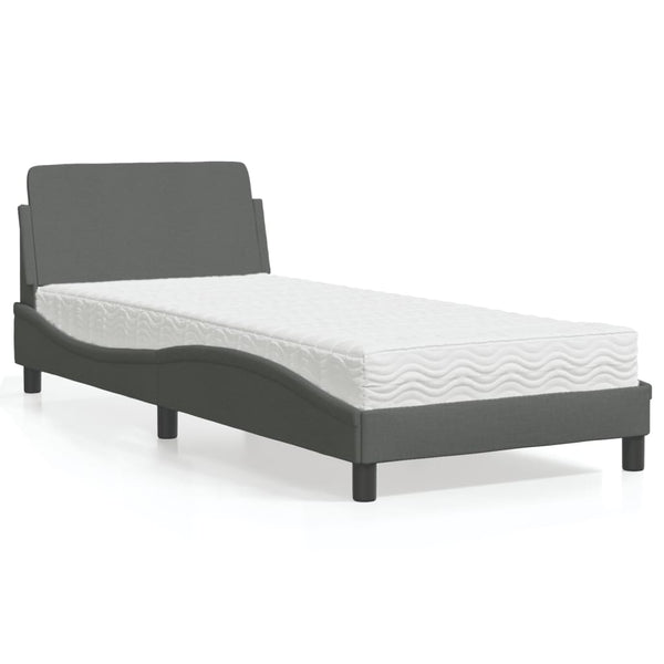 vidaXL Lit avec matelas « Dover » gris foncé 90x190 cm tissu
