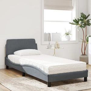 vidaXL Lit avec matelas « Dover » gris foncé 90x190 cm velours