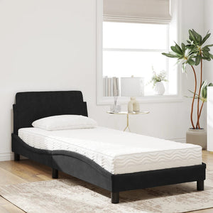 Bett mit Matratze Dover Schwarz 90x190 cm Samt
